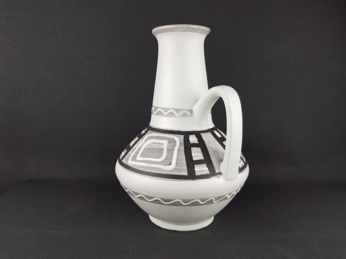 Vintage CARSTENS KERAMIK White and Grey Vase with Geometric Decor by Heinz Siery 1507-27 West German Pottery 1960s