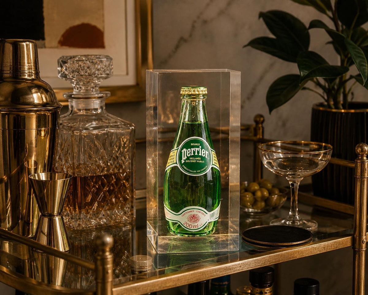 Vintage PERRIER Water Bottle in Lucite Advertising Display Paperweight 70s 80s