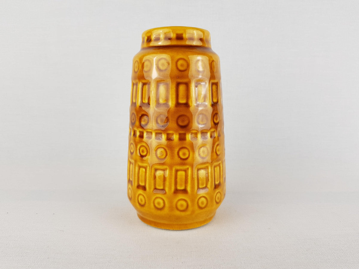 Vintage SCHEURICH KERAMIK Yellow Amber Vase with Inka Decor 260 15 West German Pottery 1970s