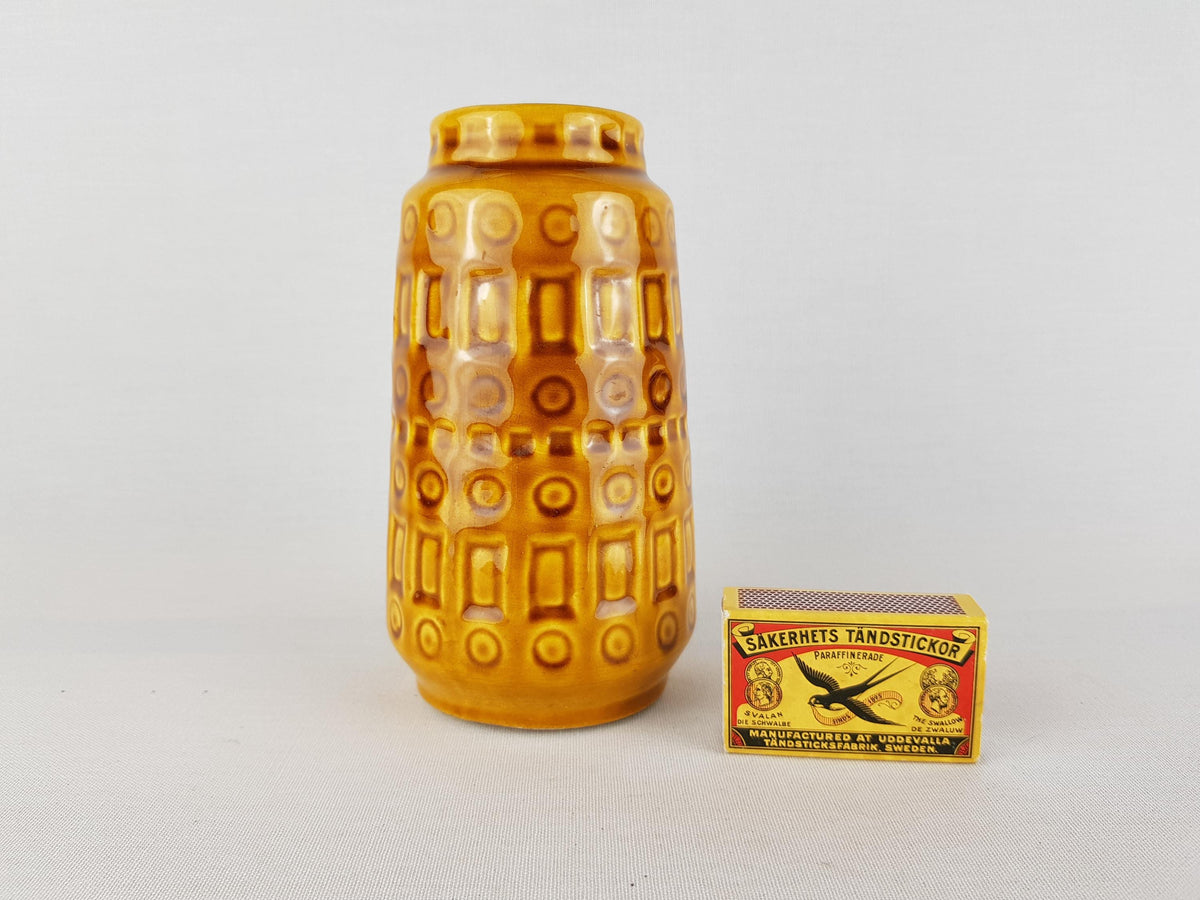 Vintage SCHEURICH KERAMIK Yellow Amber Vase with Inka Decor 260 15 West German Pottery 1970s