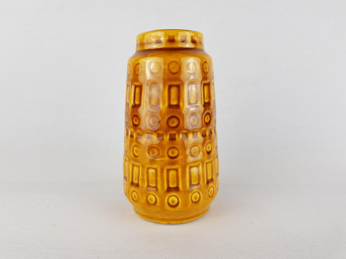 Vintage SCHEURICH KERAMIK Yellow Amber Vase with Inka Decor 260 15 West German Pottery 1970s