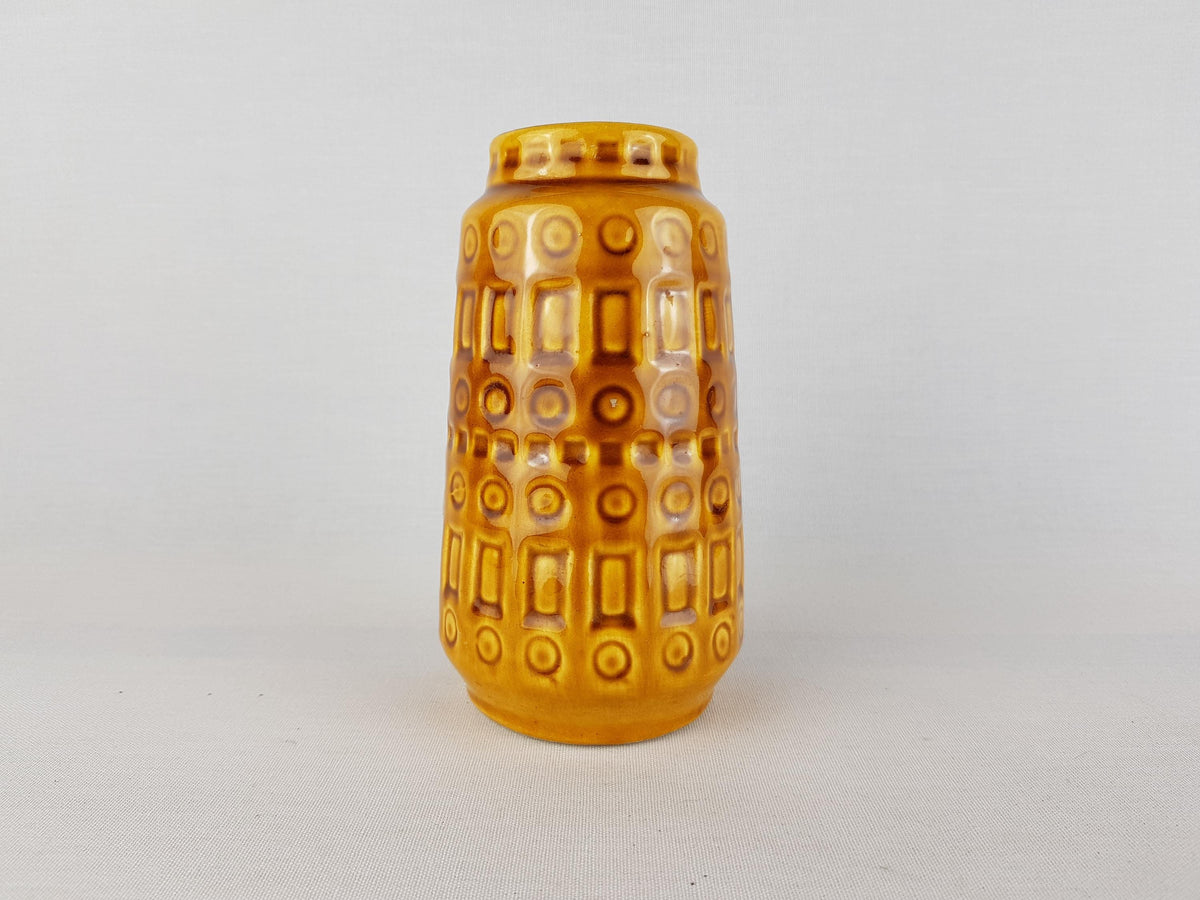 Vintage SCHEURICH KERAMIK Yellow Amber Vase with Inka Decor 260 15 West German Pottery 1970s