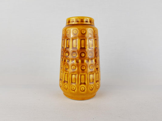 Vintage SCHEURICH KERAMIK Yellow Amber Vase with Inka Decor 260 15 West German Pottery 1970s