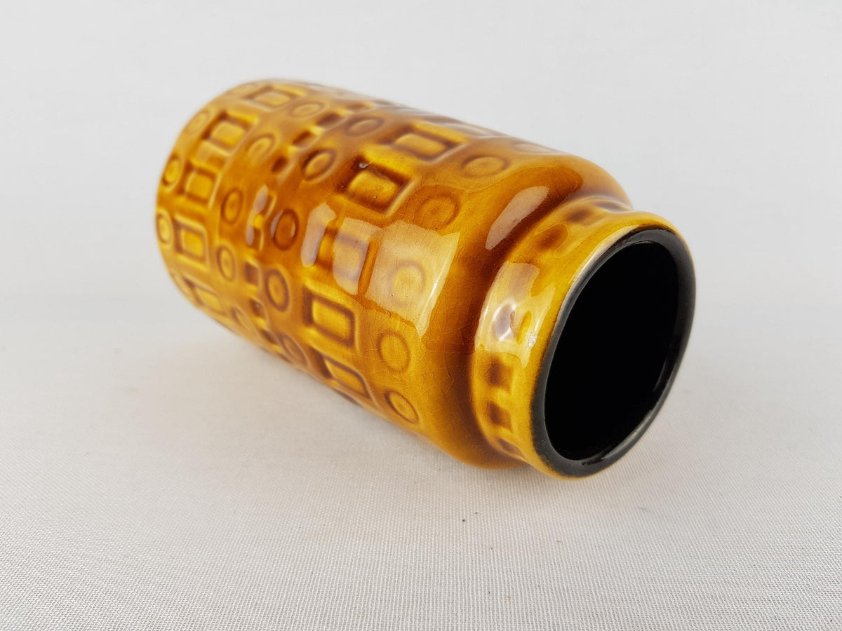 Vintage SCHEURICH KERAMIK Yellow Amber Vase with Inka Decor 260 15 West German Pottery 1970s