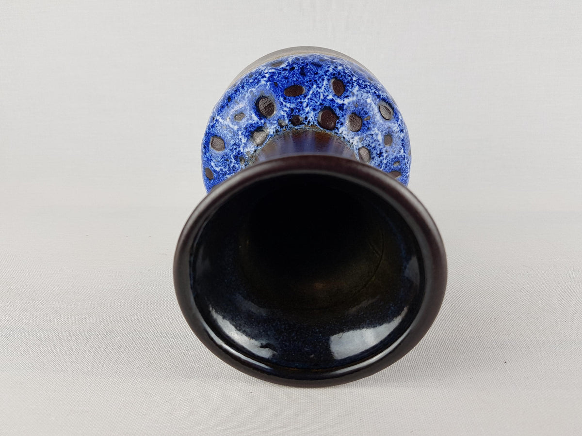 Vintage JASBA Blue and Brown Fat Lava Trumpet Vase N602 10 16 West German Pottery 1970s