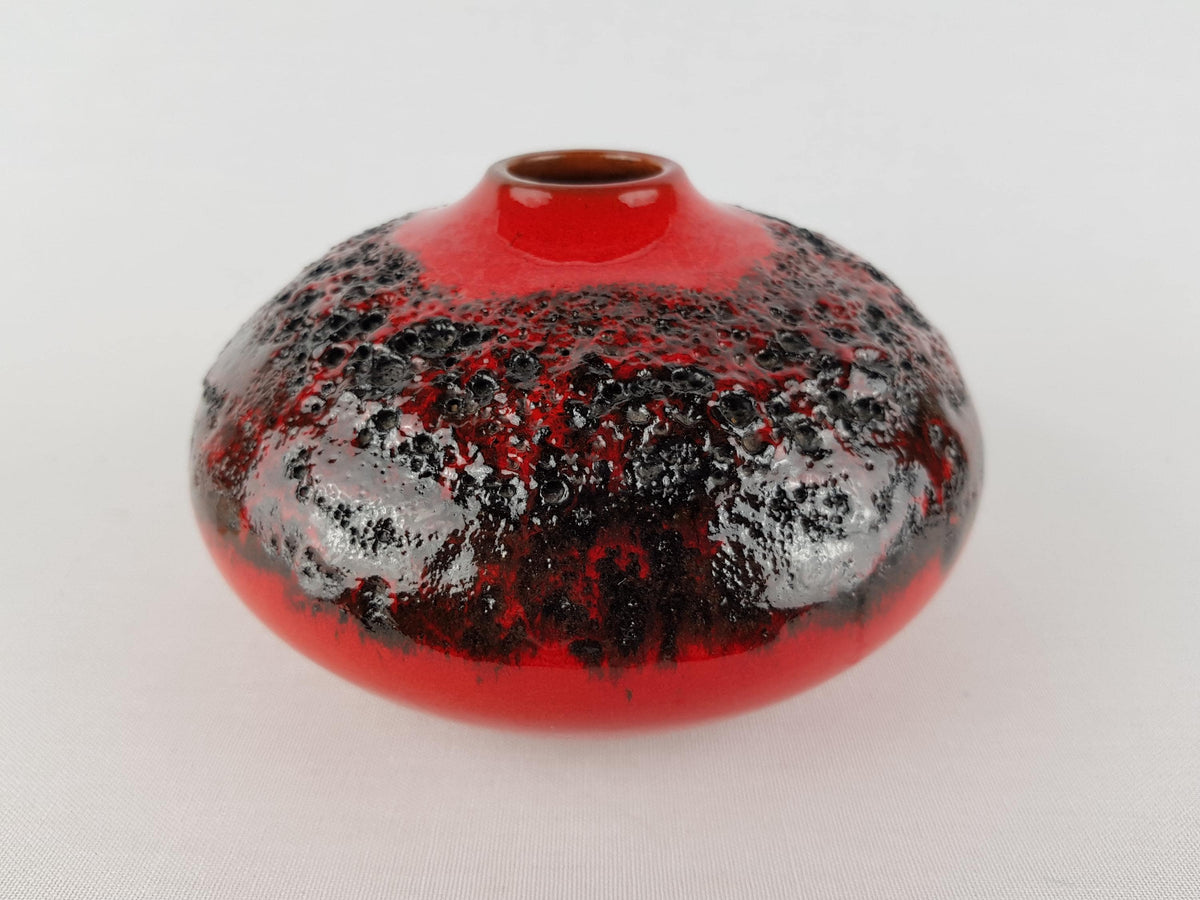 Vintage KREUTZ KERAMIK Red Fat Lava Discus Vase 426 West German Pottery 1970s