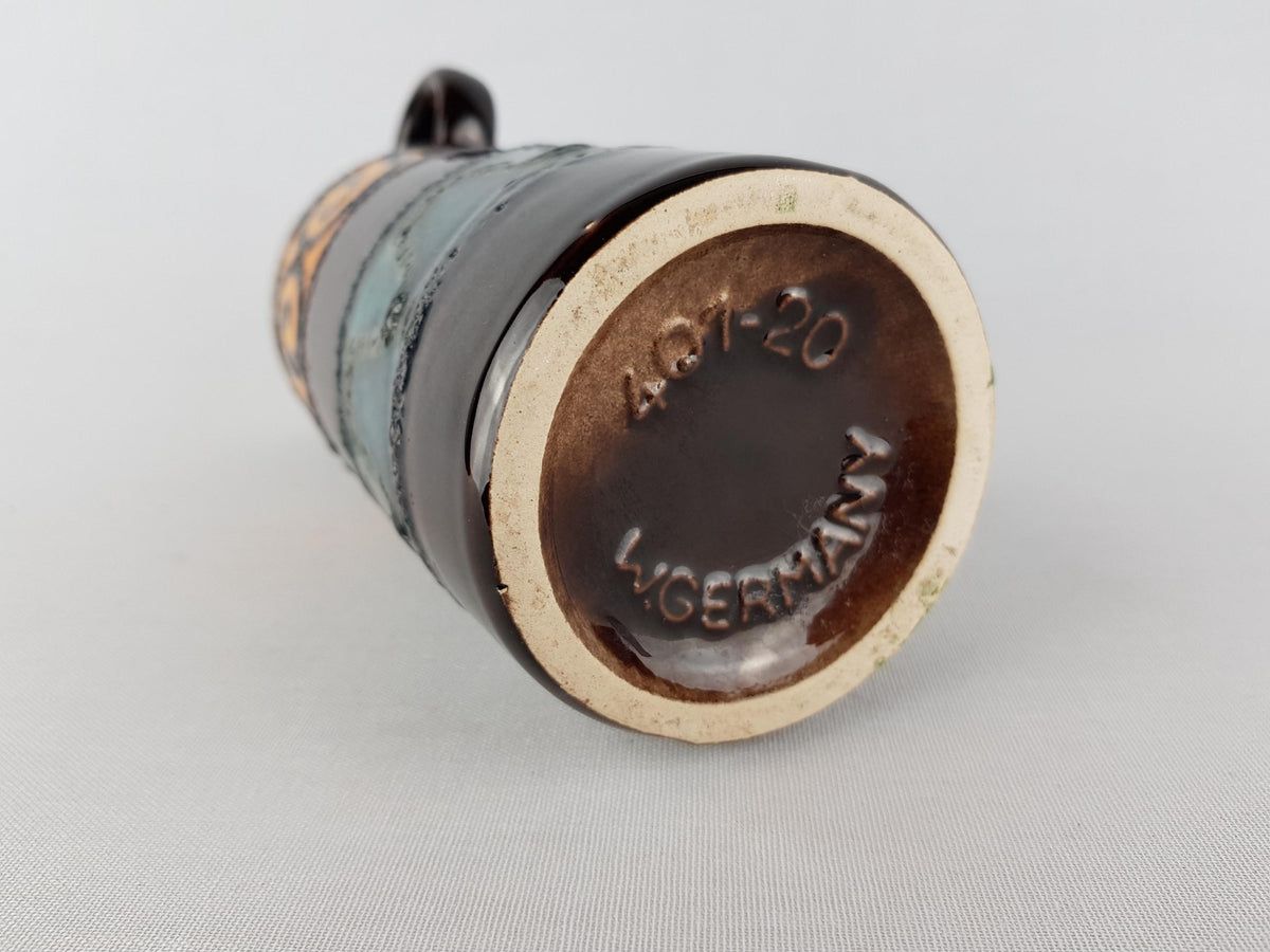 Vintage SCHEURICH Keramik Brown, Orange and Teal Fat Lava vase 401-20 West German Pottery 1970s