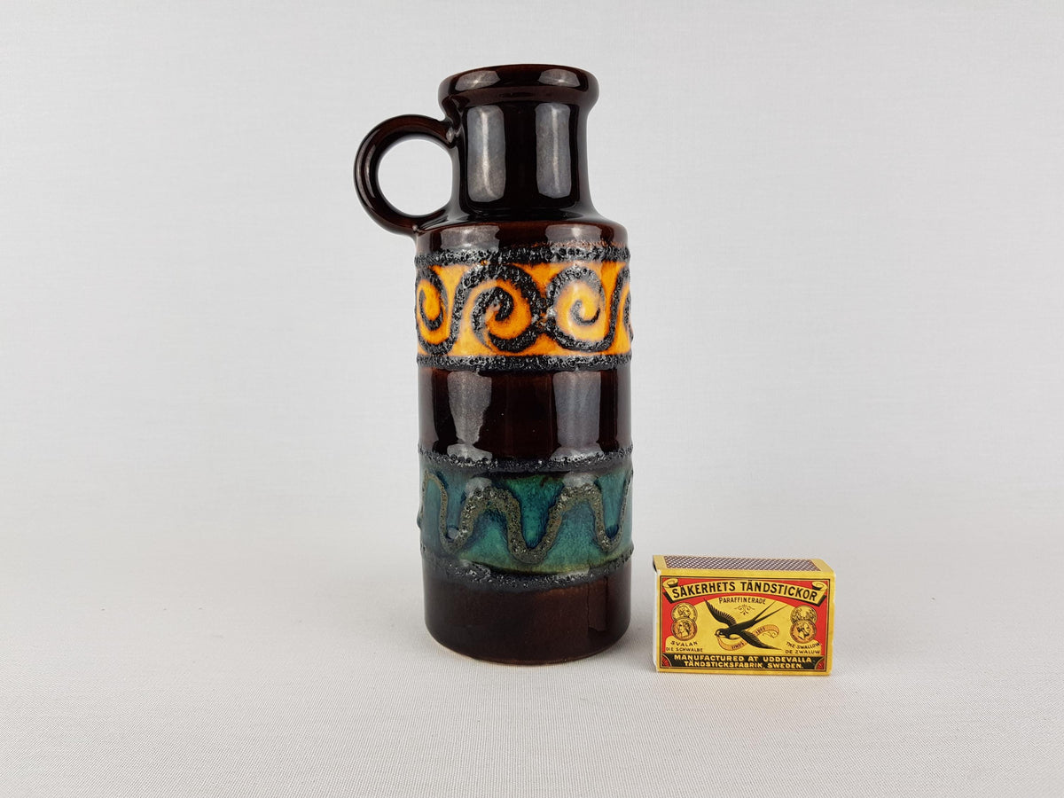 Vintage SCHEURICH Keramik Brown, Orange and Teal Fat Lava vase 401-20 West German Pottery 1970s