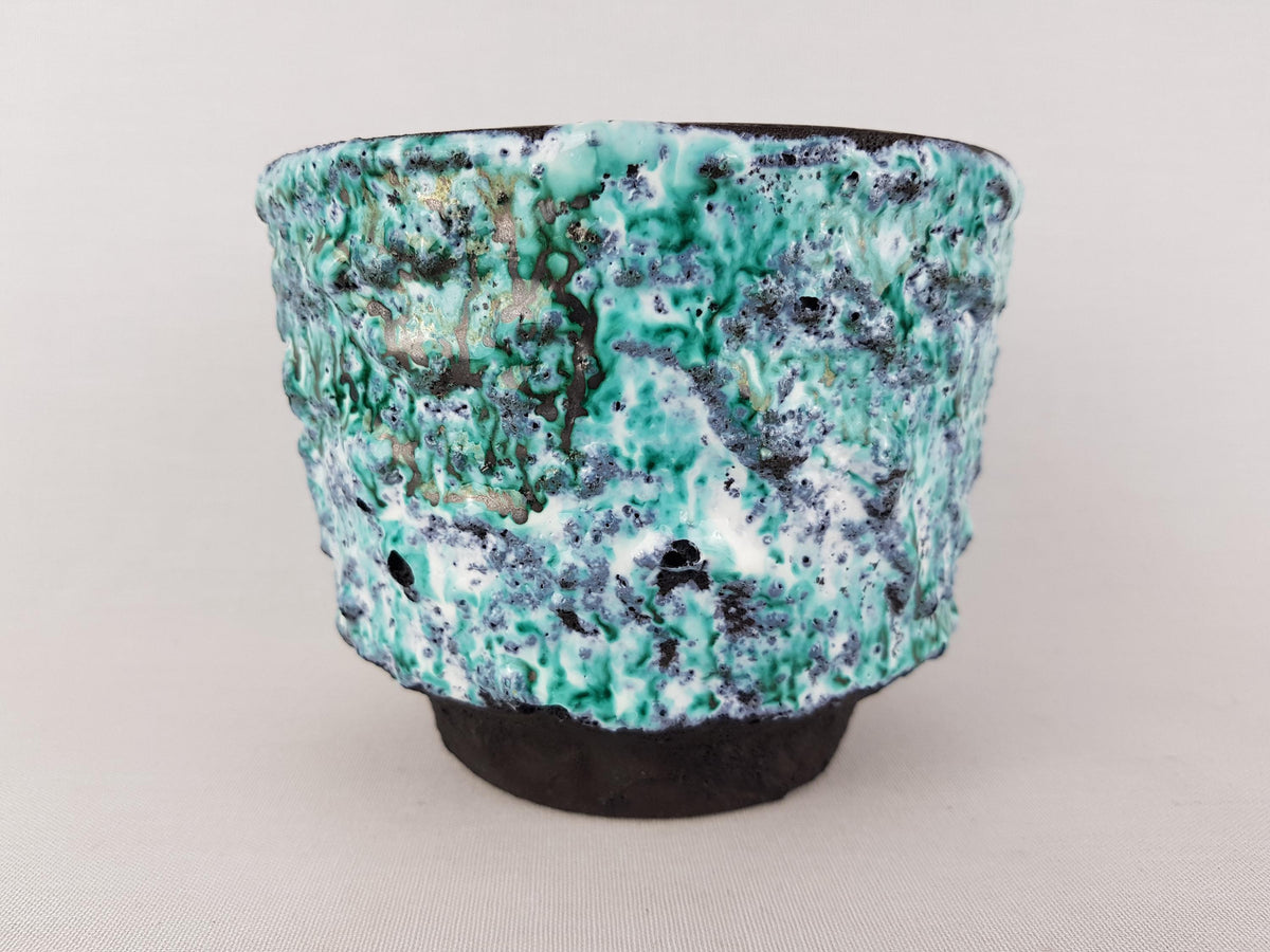 Vintage MAREI KERAMIK Green and Blue Fat Lava Planter / Flower Pot West German Pottery 1970s