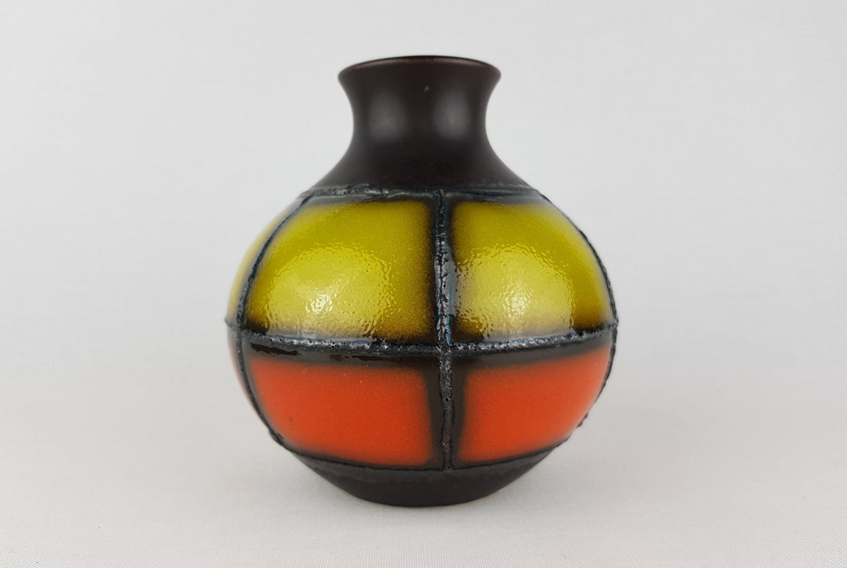 Vintage CARSTENS Green, Orange and Brown Vase 5001-15 West German Pottery 1970s