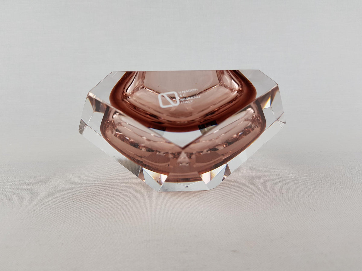 Vintage VINCENZO NASON & CO Pink Mauve Glass Bowl Murano Italian Art Glass 1960-70s