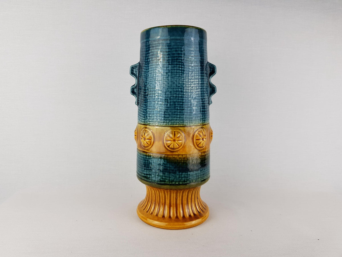 Vintage BAY KERAMIK Vase 88-30 Blue and Amber "Gotland" Decor West German Pottery 1970s