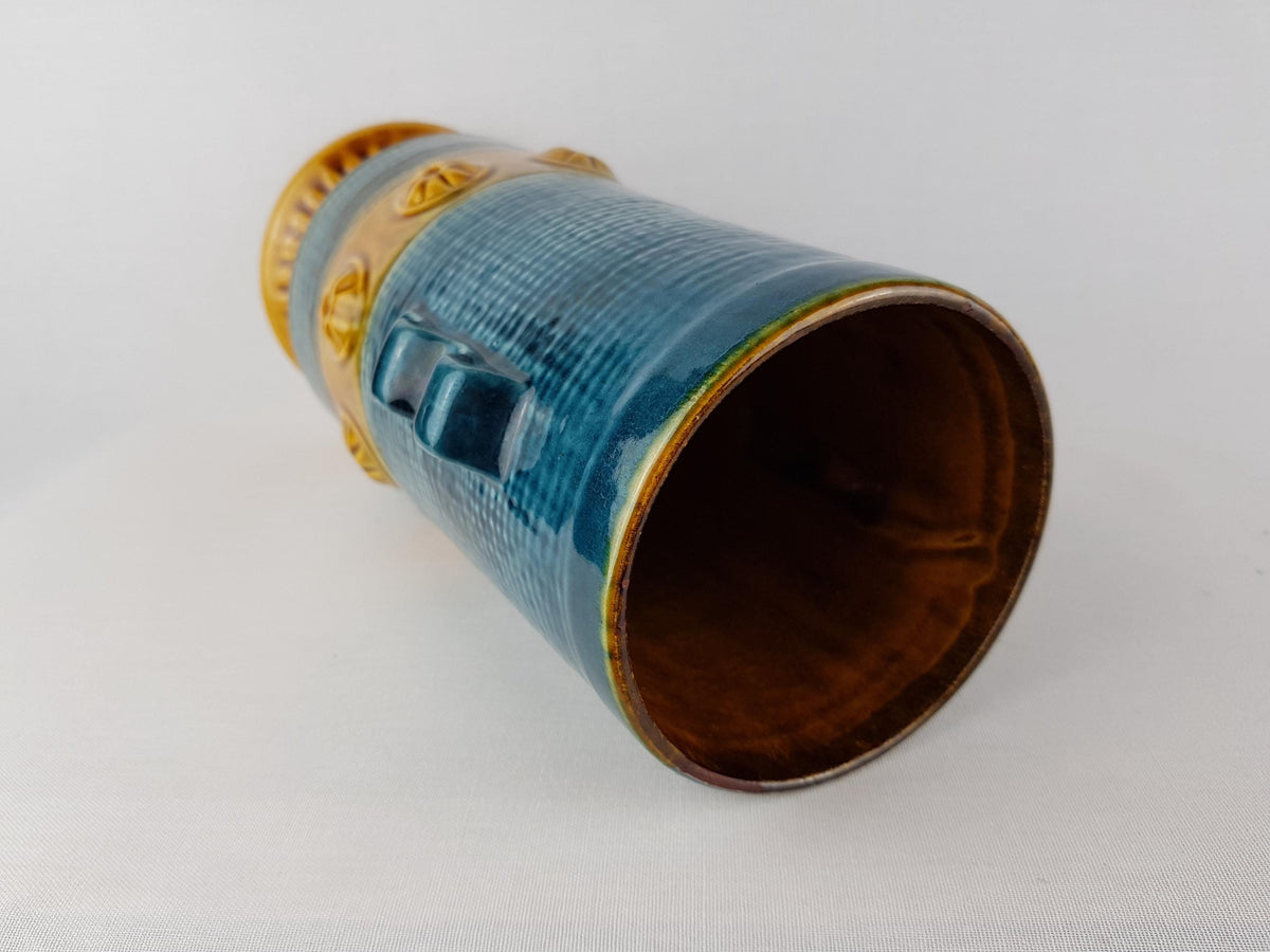 Vintage BAY KERAMIK Vase 88-30 Blue and Amber "Gotland" Decor West German Pottery 1970s
