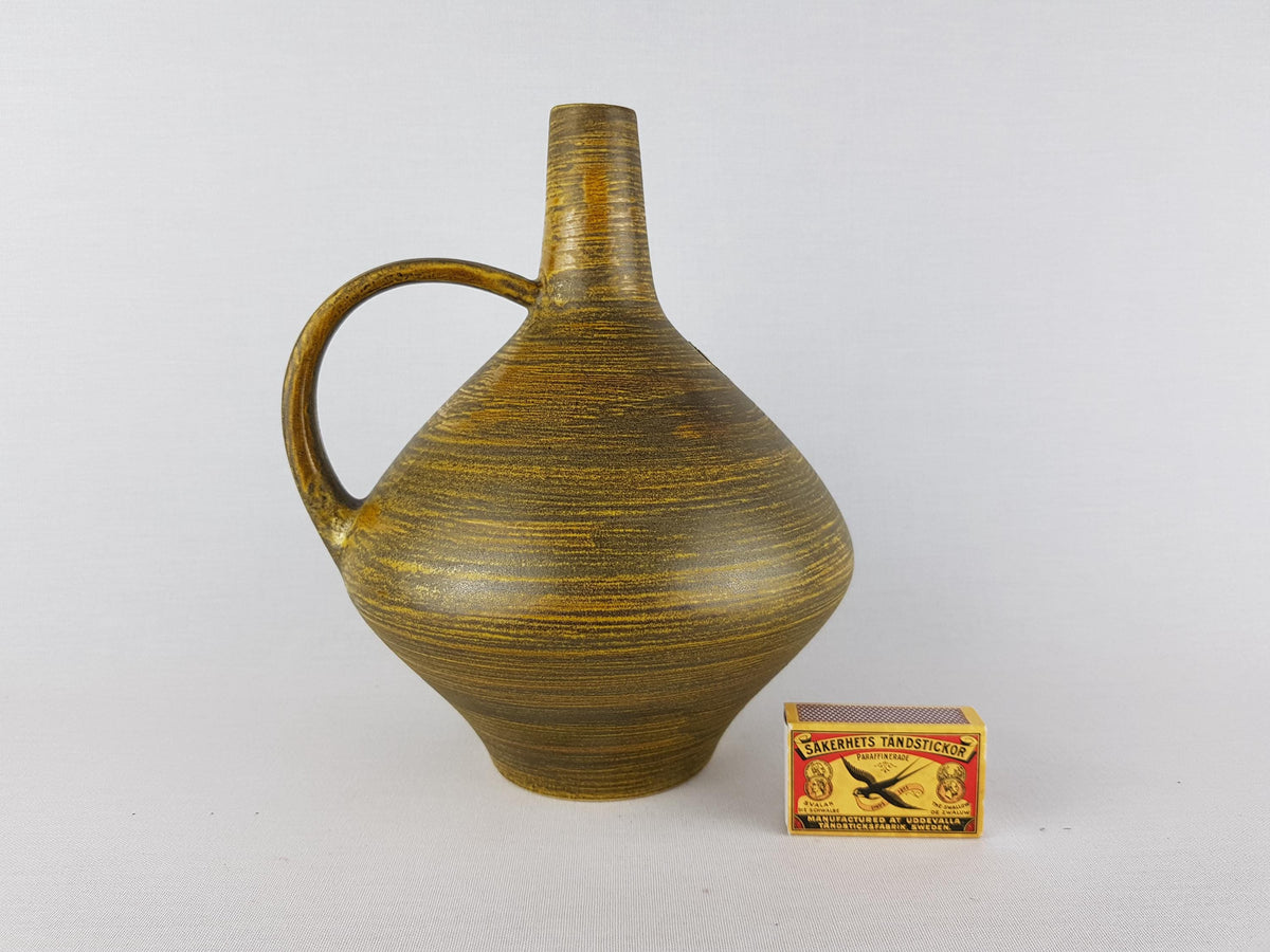 Vintage ULMER KERAMIK Handled Green and Yellow Vase 730 West German Pottery 1950s