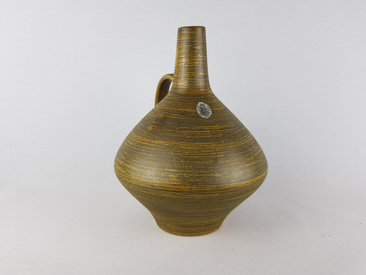 Vintage ULMER KERAMIK Handled Green and Yellow Vase 730 West German Pottery 1950s