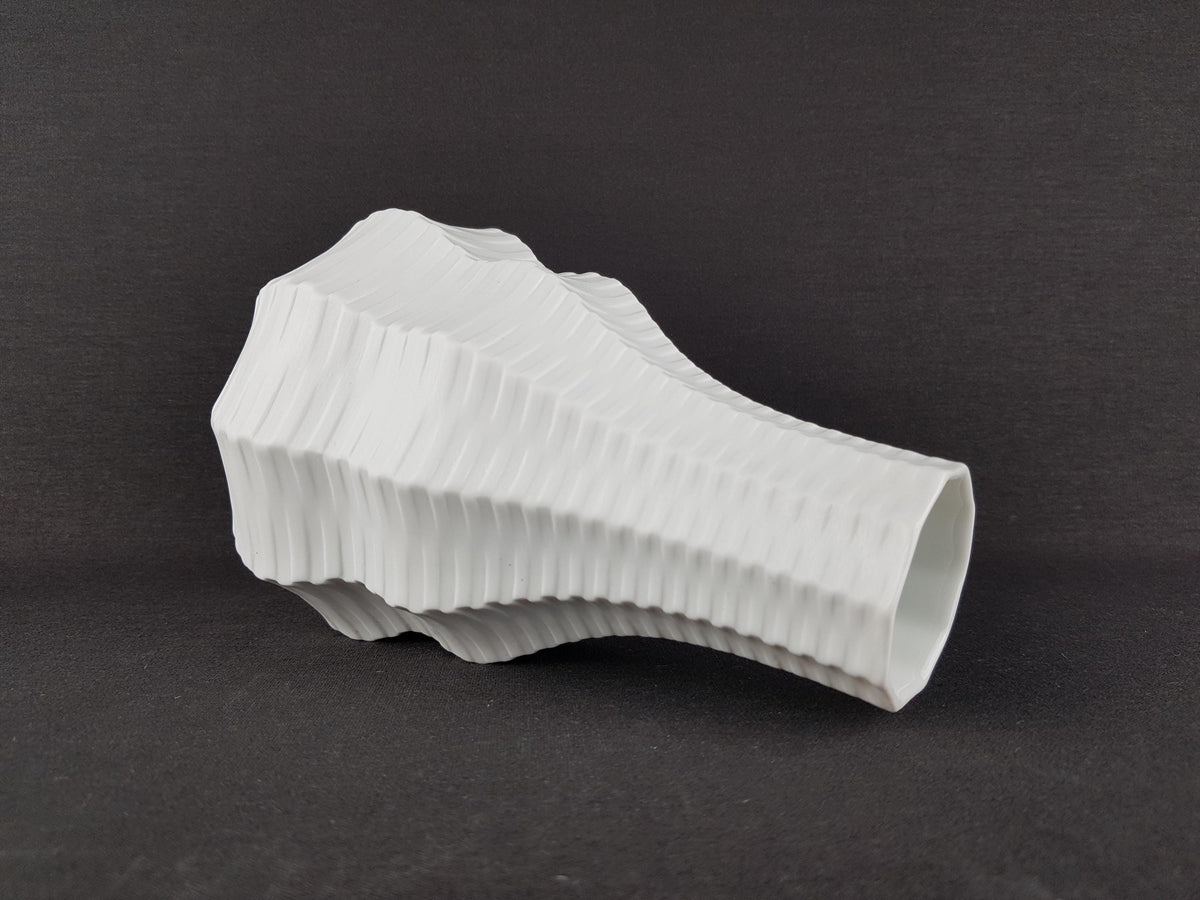 Vintage HUTSCHENREUTHER Op Art Biscuit Porcelain Vase 6336-20 by Heinrich Fuchs, Archais Series 1968s