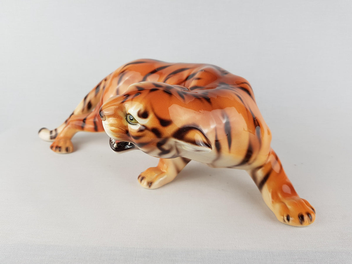 Vintage CERAMICHE BOXER Hand Painted Tiger Sculpture, Italy Hollywood Regency Ceramic Panther 1980's