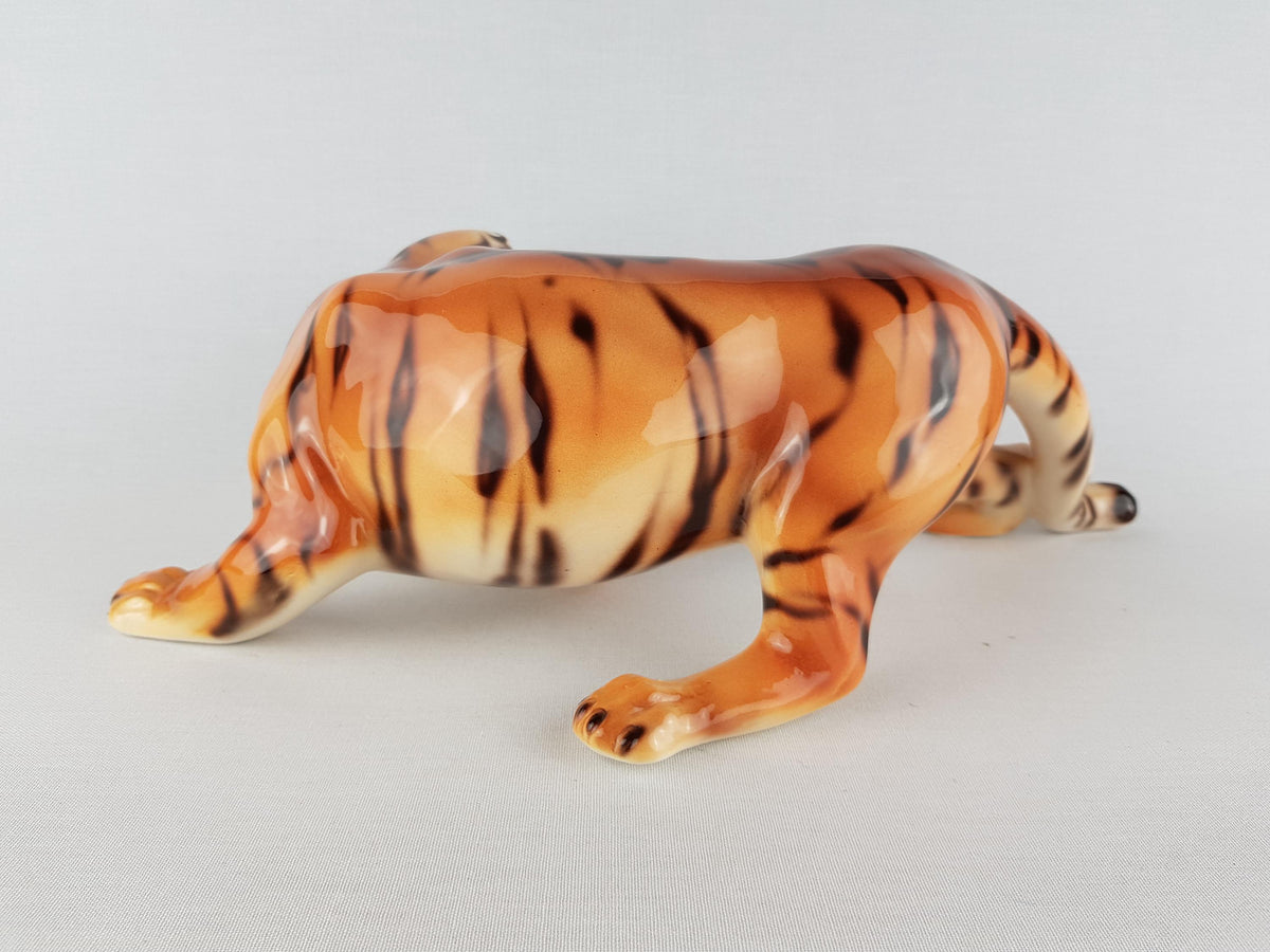Vintage CERAMICHE BOXER Hand Painted Tiger Sculpture, Italy Hollywood Regency Ceramic Panther 1980's