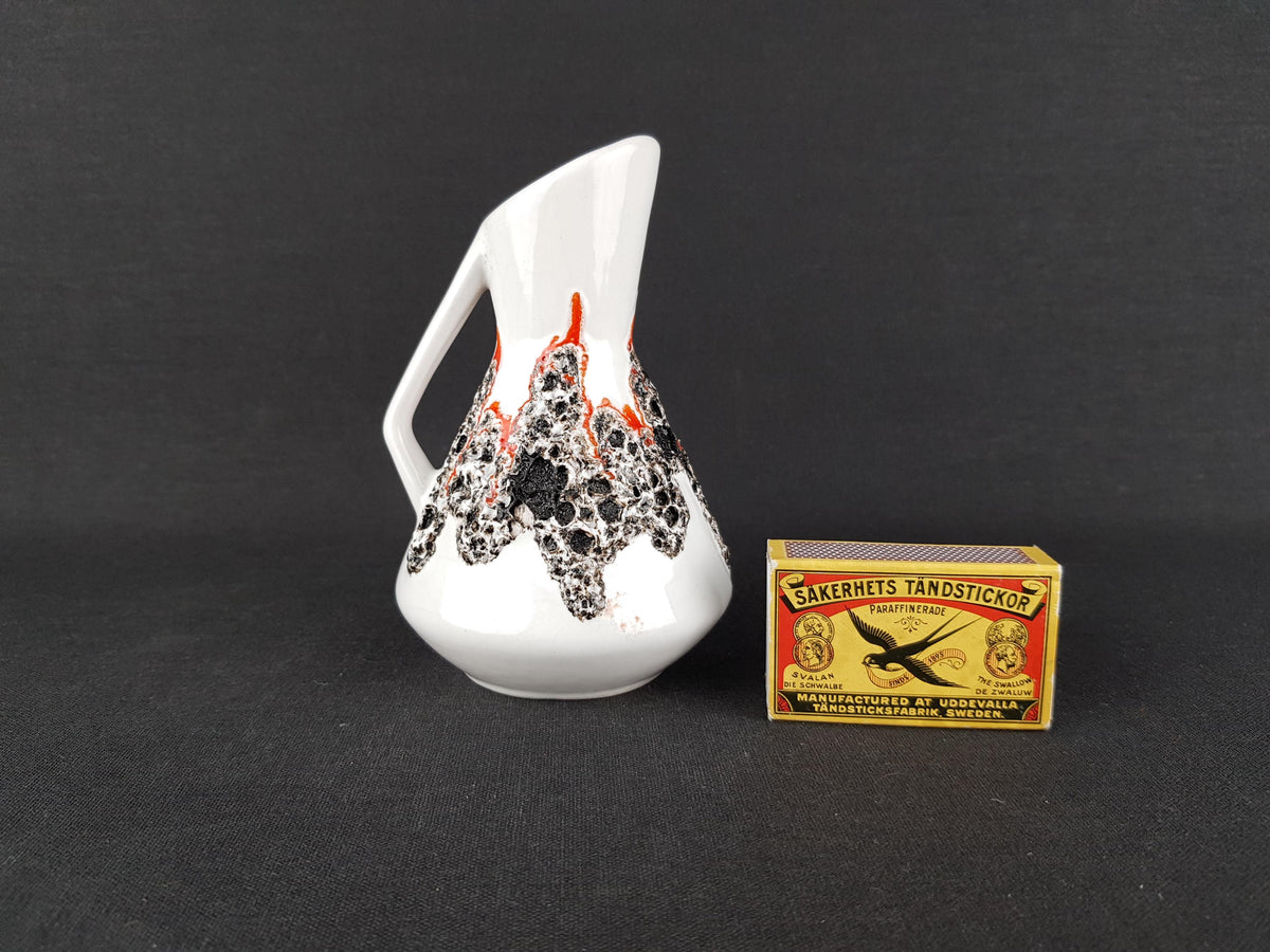 Vintage FOHR KERAMIK White Vase with Red and Black Fat Lava 412 12 West German Pottery