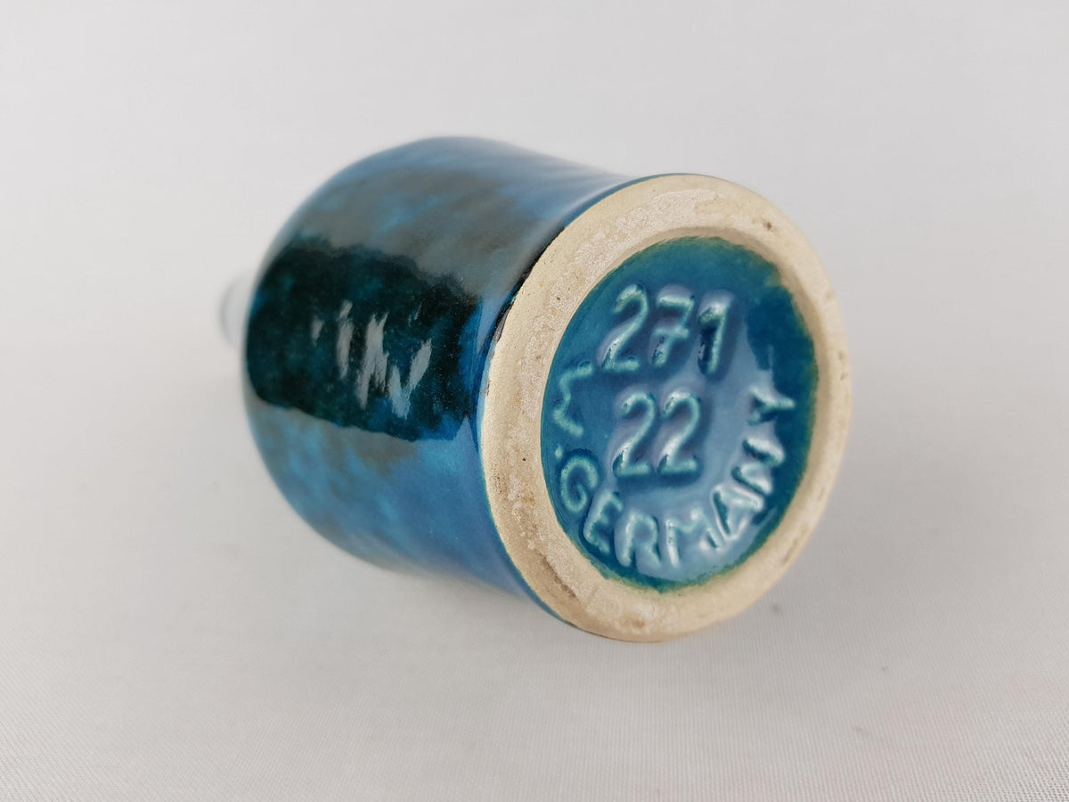 Vintage SCHEURICH KERAMIK Handled Turquoise and Dark Green Vase 271/22 West German Pottery 1960s Europ Linie Series