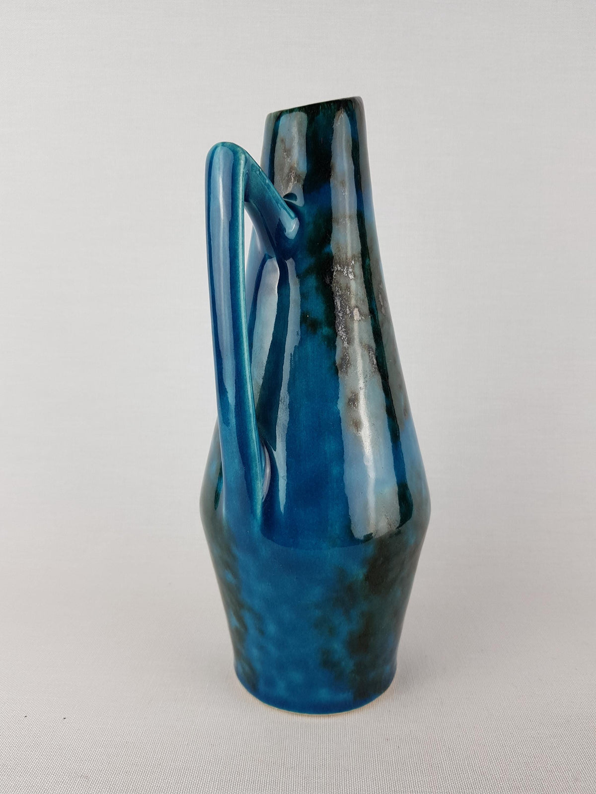 Vintage SCHEURICH KERAMIK Handled Turquoise and Dark Green Vase 271/22 West German Pottery 1960s Europ Linie Series