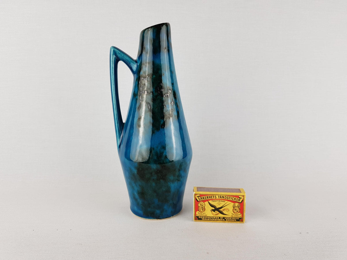 Vintage SCHEURICH KERAMIK Handled Turquoise and Dark Green Vase 271/22 West German Pottery 1960s Europ Linie Series