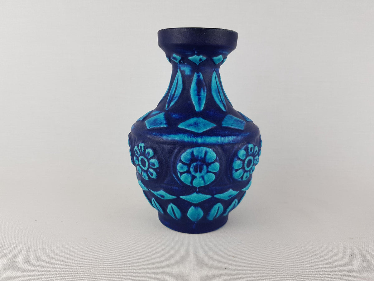 Vintage BAY KERAMIK Blue Vase Toledo Decor 77-17, West German Pottery 1970s Ernst Stauber Töpfermeister Kollektion 1970's