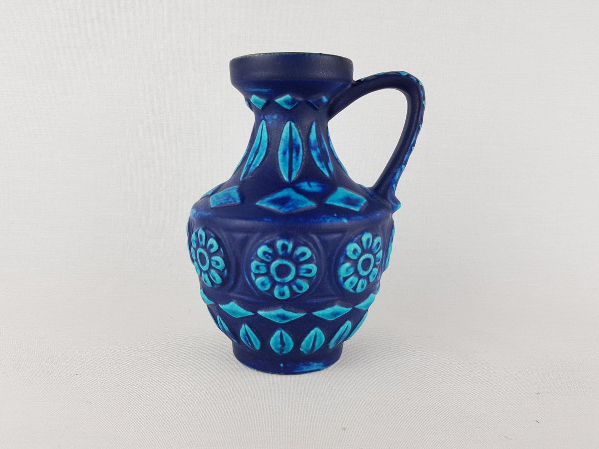 Vintage BAY KERAMIK Blue Vase Toledo Decor 77-17, West German Pottery 1970s Ernst Stauber Töpfermeister Kollektion 1970's