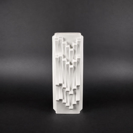 Vintage HUTSCHENREUTHER Archais Op Art Porcelain Vase 6337/20 by Heinrich Fuchs – White Bisque Porcelain – West Germany – 1970s
