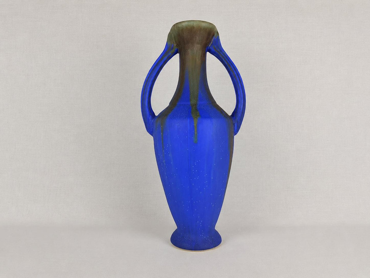 Large Art Deco GILBERT MÉTÉNIER Double Handled "Gannat Blue" Vase 1920s- 1930s