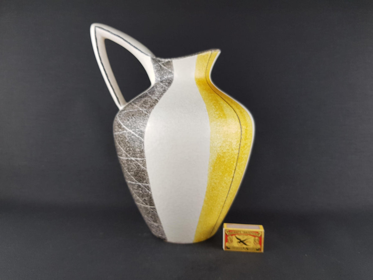 Vintage ES KERAMIK (Emons & Söhne) White Yellow and Black Pitcher Vase 683/30 West German Pottery 1960-70s