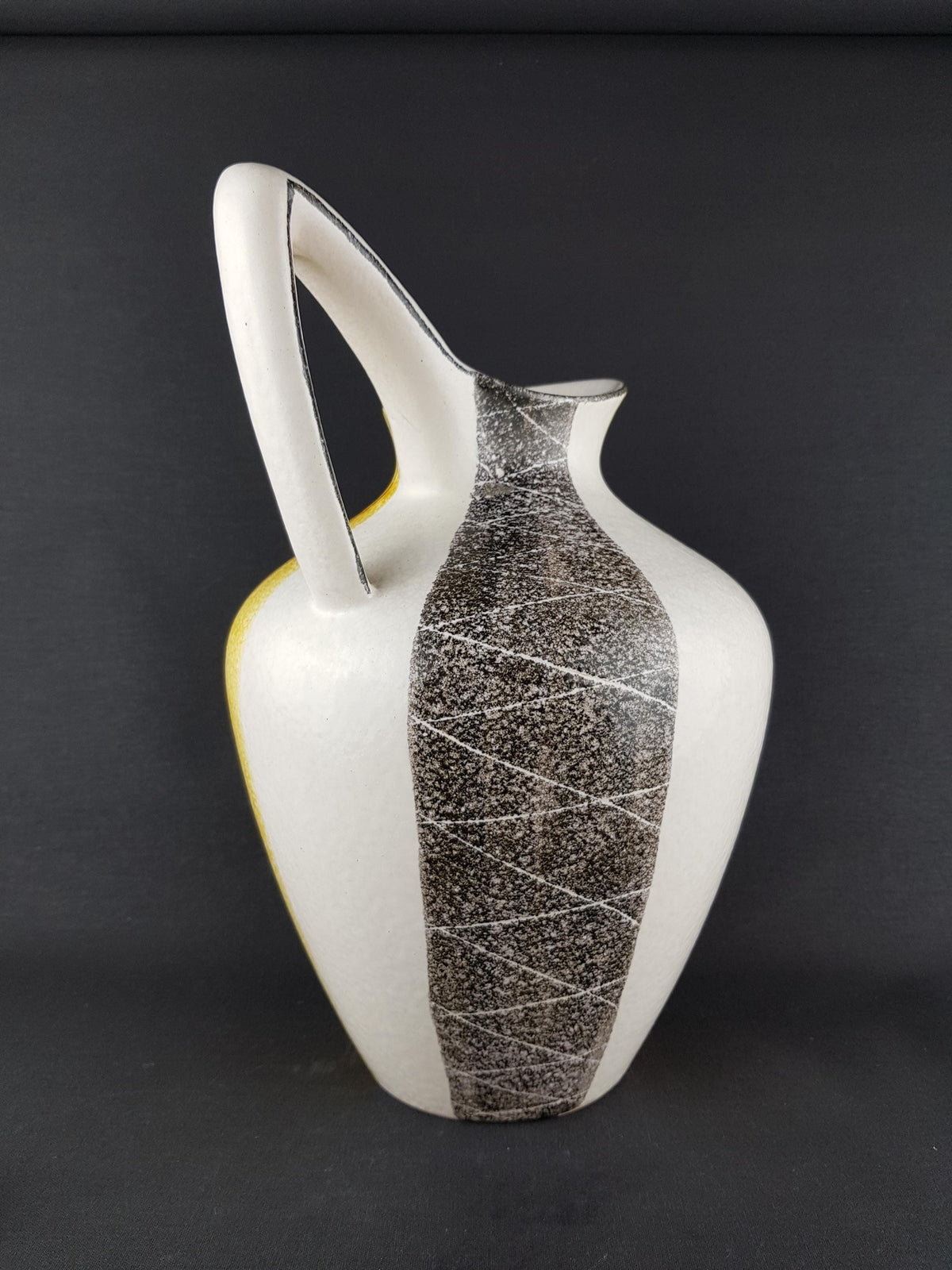 Vintage ES KERAMIK (Emons & Söhne) White Yellow and Black Pitcher Vase 683/30 West German Pottery 1960-70s