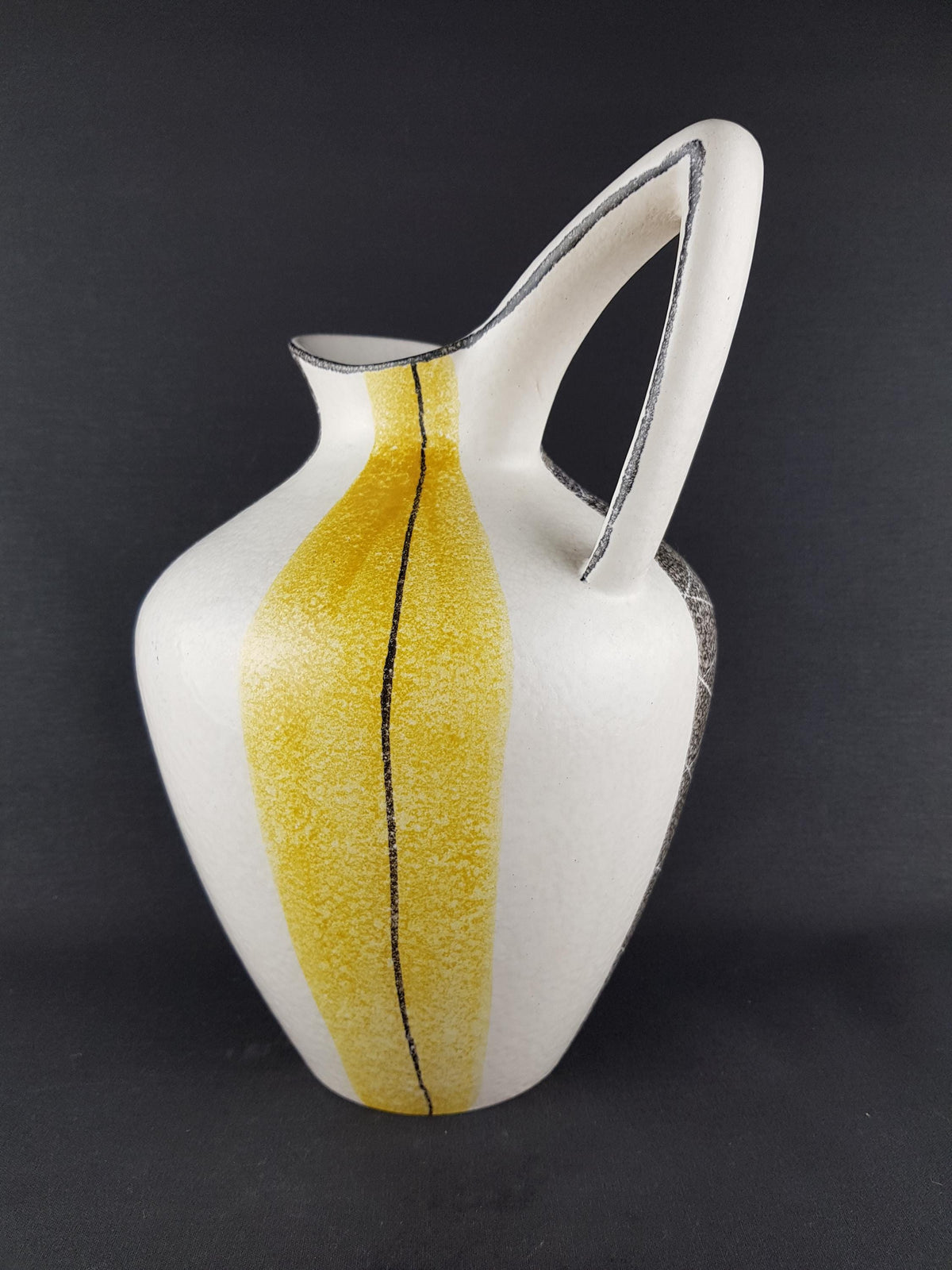 Vintage ES KERAMIK (Emons & Söhne) White Yellow and Black Pitcher Vase 683/30 West German Pottery 1960-70s