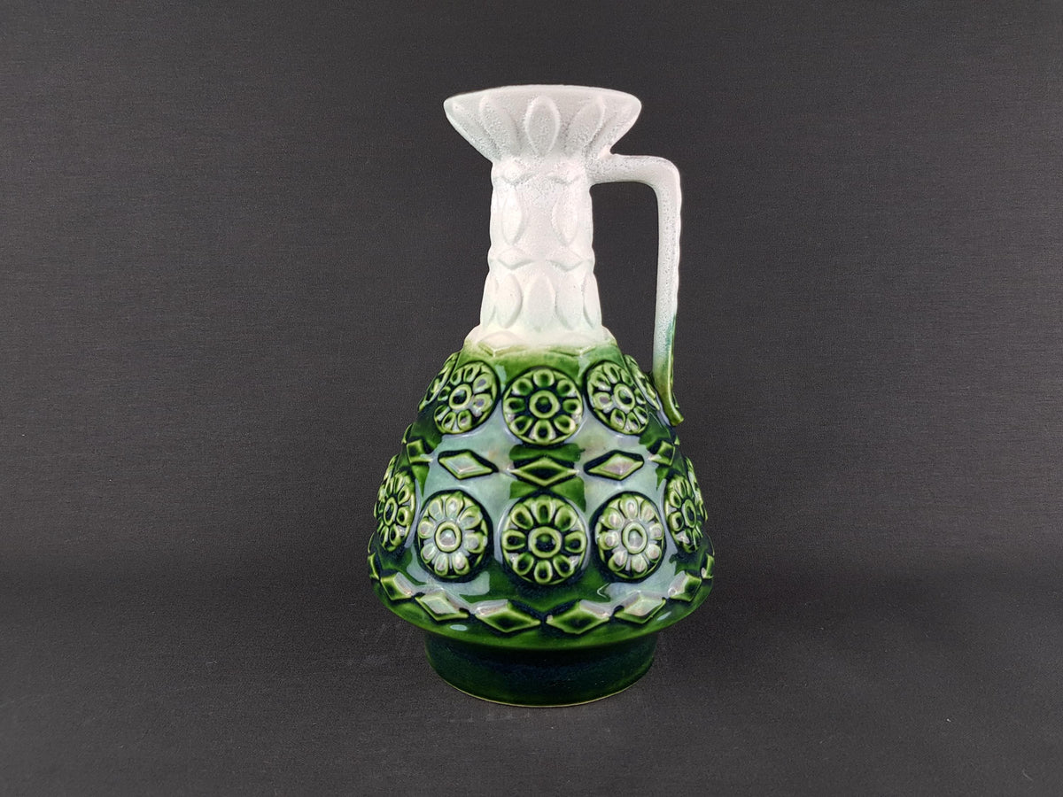 Vintage BAY KERAMIK Beige and Green Vase 77-25 "Fünen" Decor Töpfermeister-series by Ernst Stauber, West German Pottery 1970s