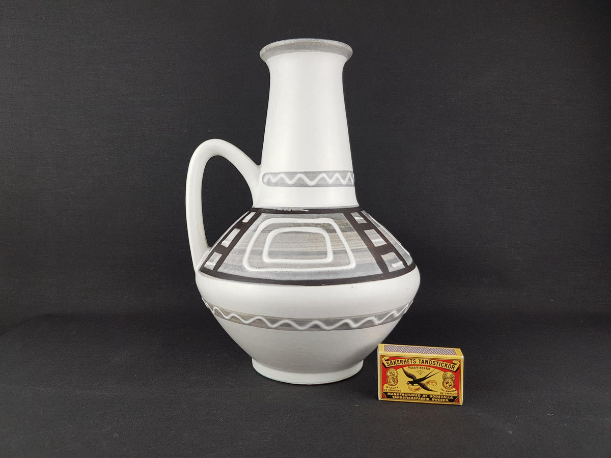Vintage CARSTENS KERAMIK White and Grey Vase with Geometric Decor by Heinz Siery 1507-27 West German Pottery 1960s
