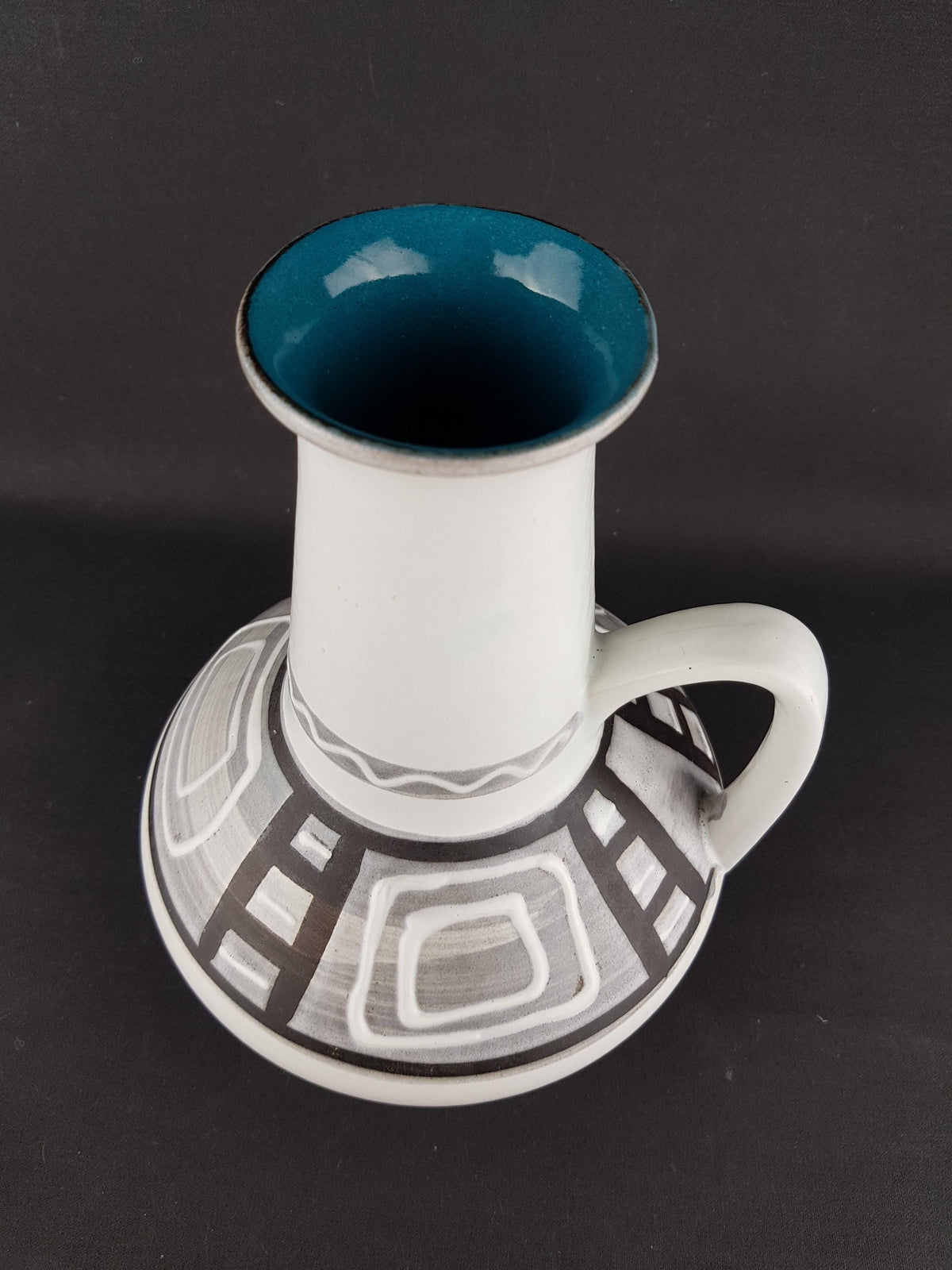 Vintage CARSTENS KERAMIK White and Grey Vase with Geometric Decor by Heinz Siery 1507-27 West German Pottery 1960s