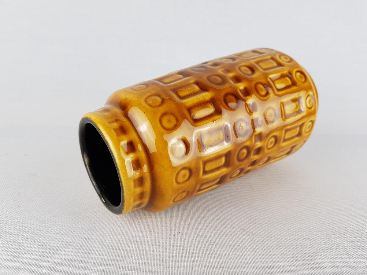 Vintage SCHEURICH KERAMIK Yellow Amber Vase with Inka Decor 260 15 West German Pottery 1970s