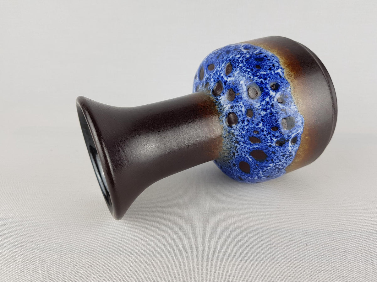 Vintage JASBA Blue and Brown Fat Lava Trumpet Vase N602 10 16 West German Pottery 1970s
