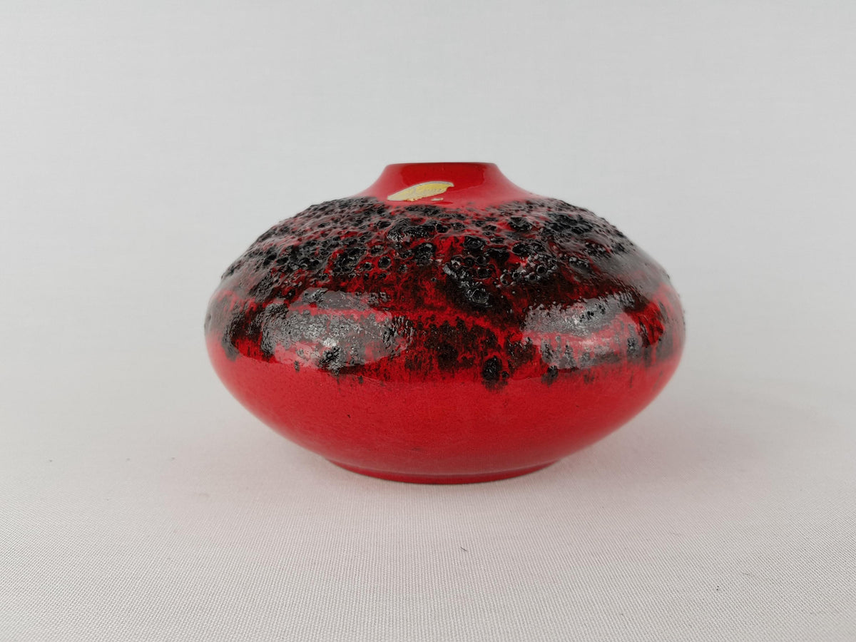 Vintage KREUTZ KERAMIK Red Fat Lava Discus Vase 426 West German Pottery 1970s