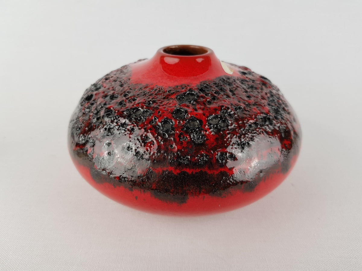 Vintage KREUTZ KERAMIK Red Fat Lava Discus Vase 426 West German Pottery 1970s