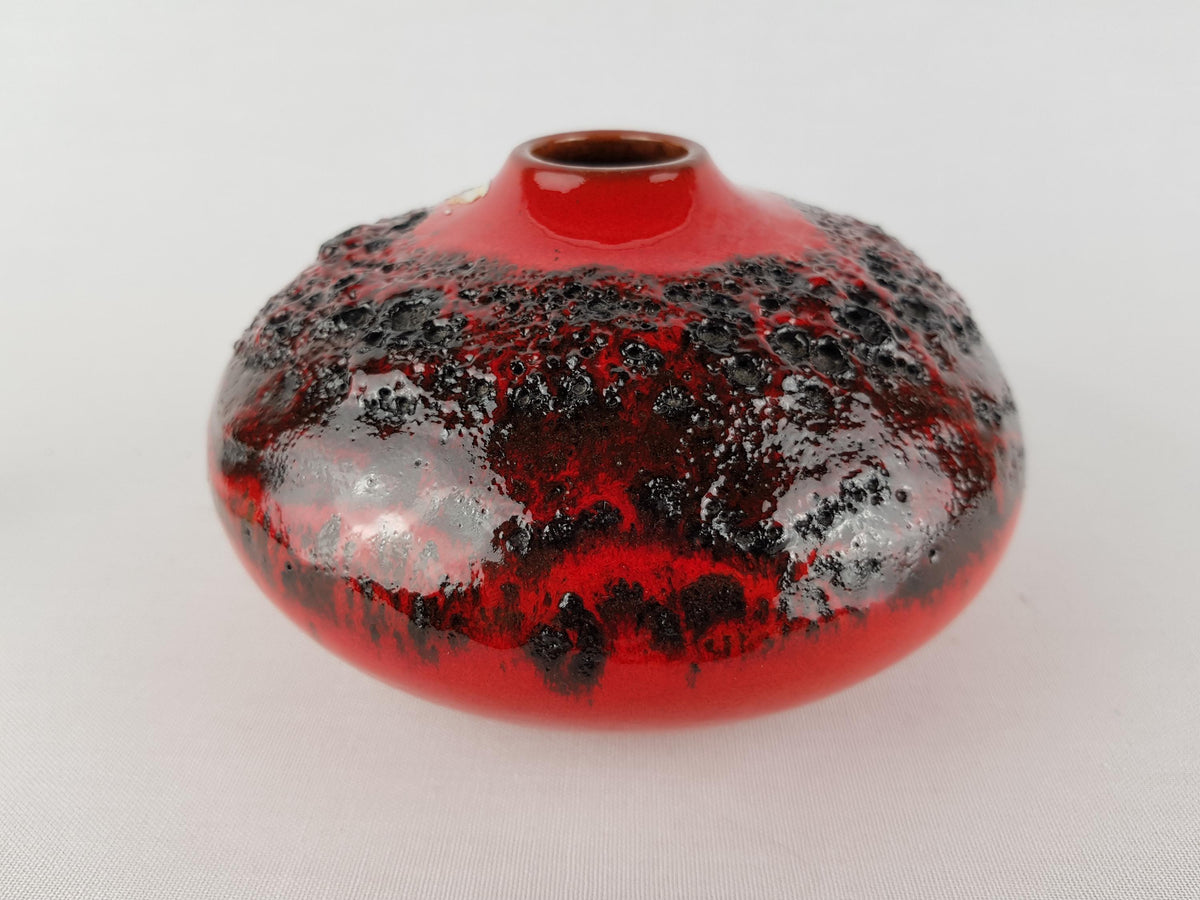 Vintage KREUTZ KERAMIK Red Fat Lava Discus Vase 426 West German Pottery 1970s