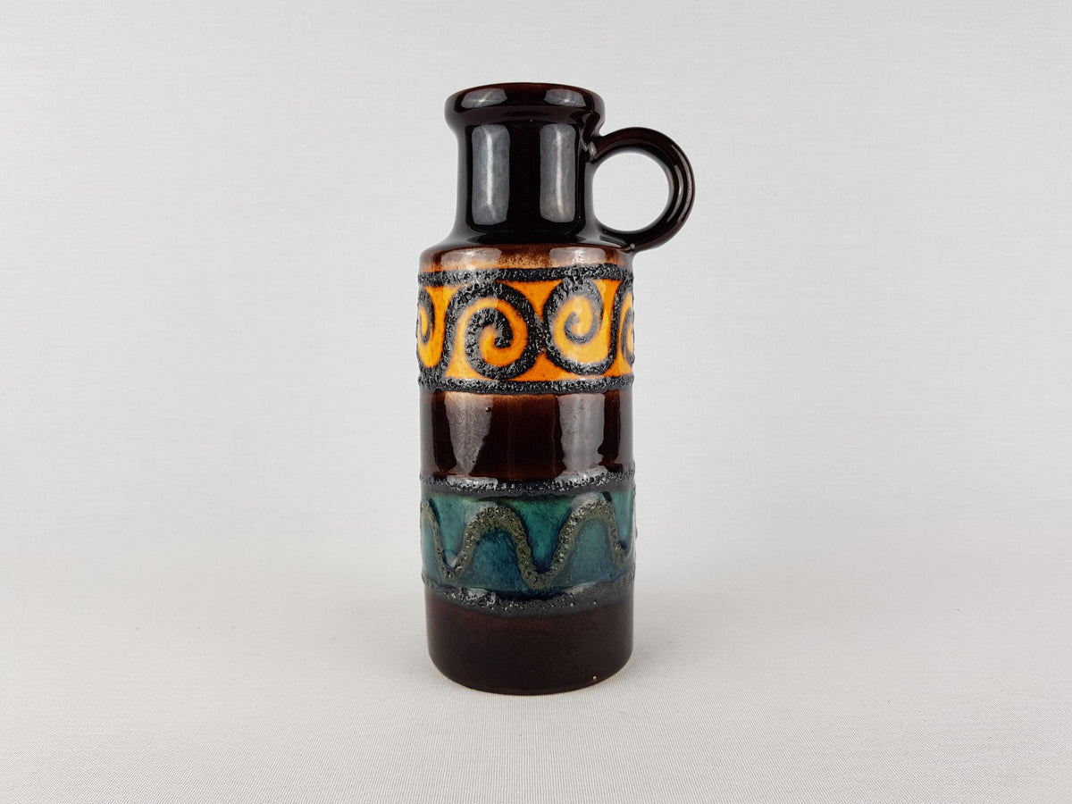 Vintage SCHEURICH Keramik Brown, Orange and Teal Fat Lava vase 401-20 West German Pottery 1970s
