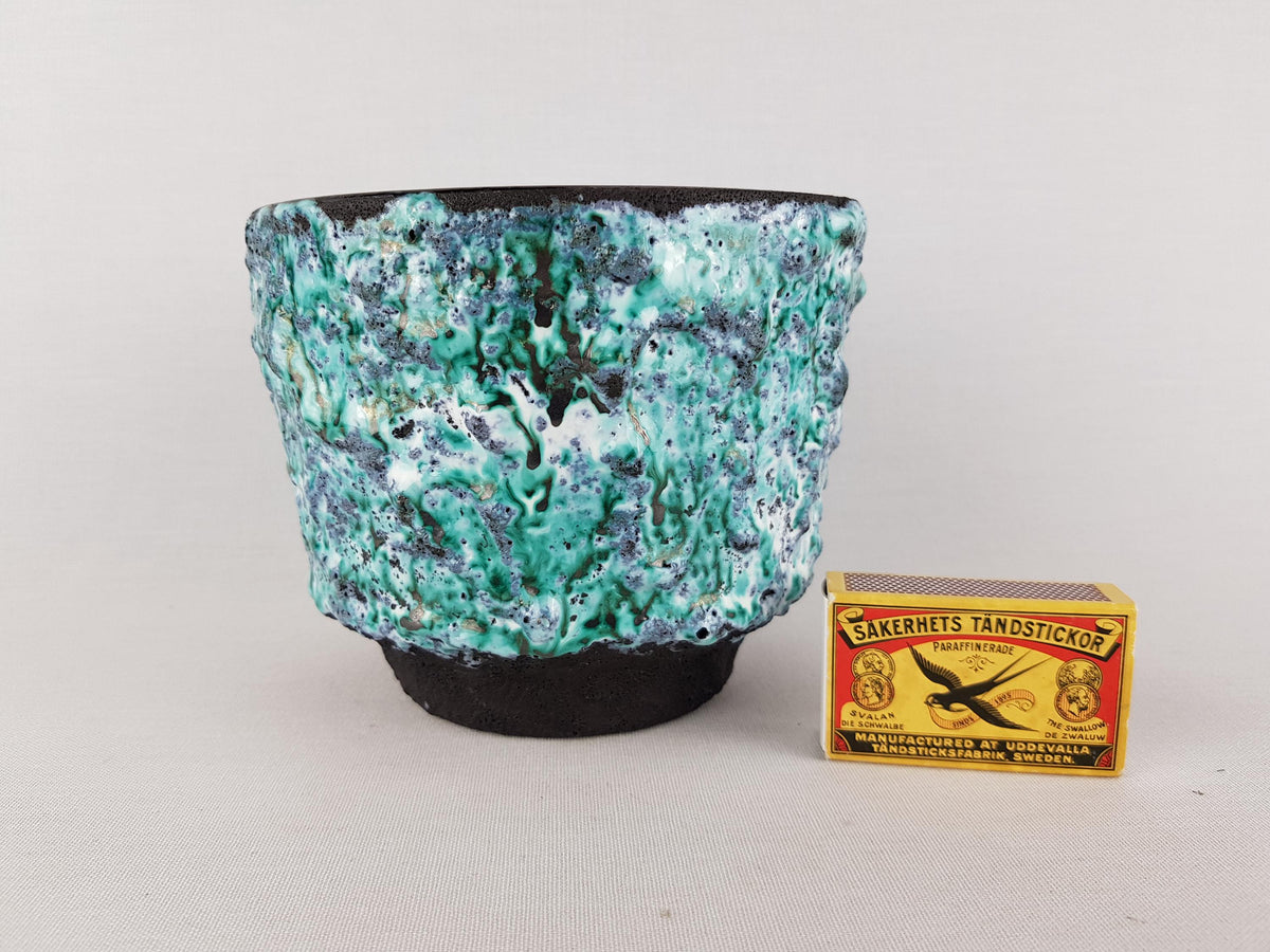 Vintage MAREI KERAMIK Green and Blue Fat Lava Planter / Flower Pot West German Pottery 1970s