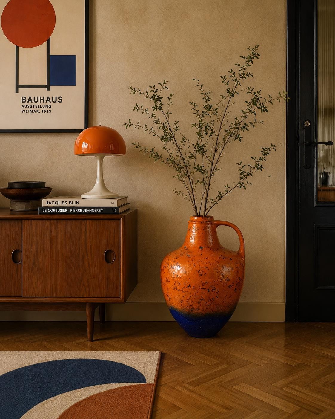 XXL Vintage CARSTENS KERAMIK Orange and Blue Floor Vase C242-44 1960s