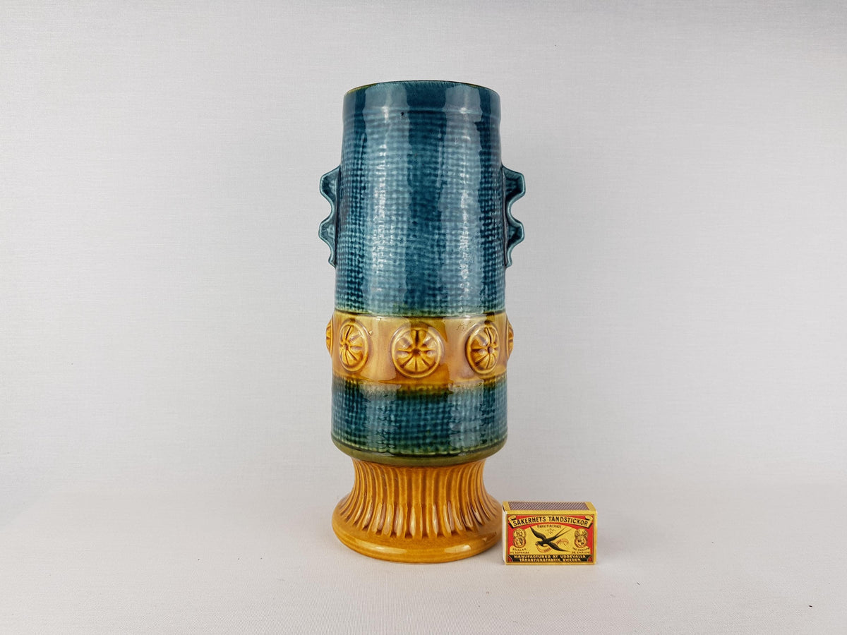 Vintage BAY KERAMIK Vase 88-30 Blue and Amber "Gotland" Decor West German Pottery 1970s