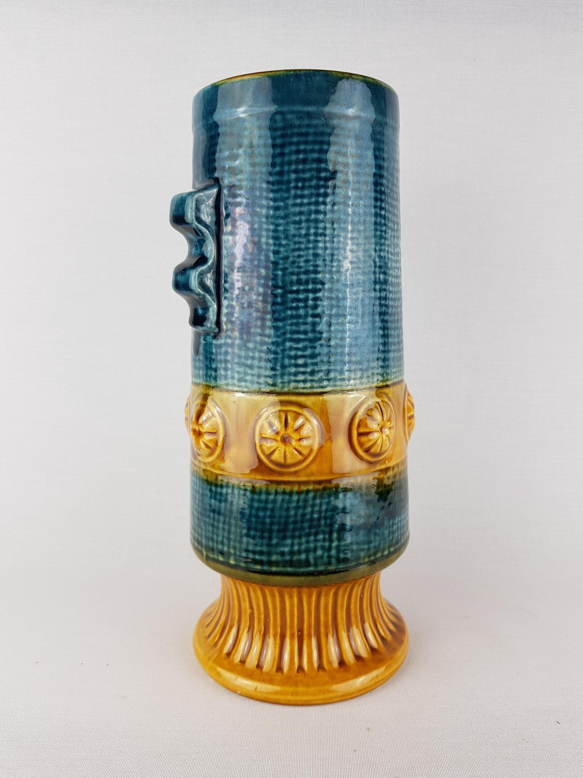 Vintage BAY KERAMIK Vase 88-30 Blue and Amber "Gotland" Decor West German Pottery 1970s