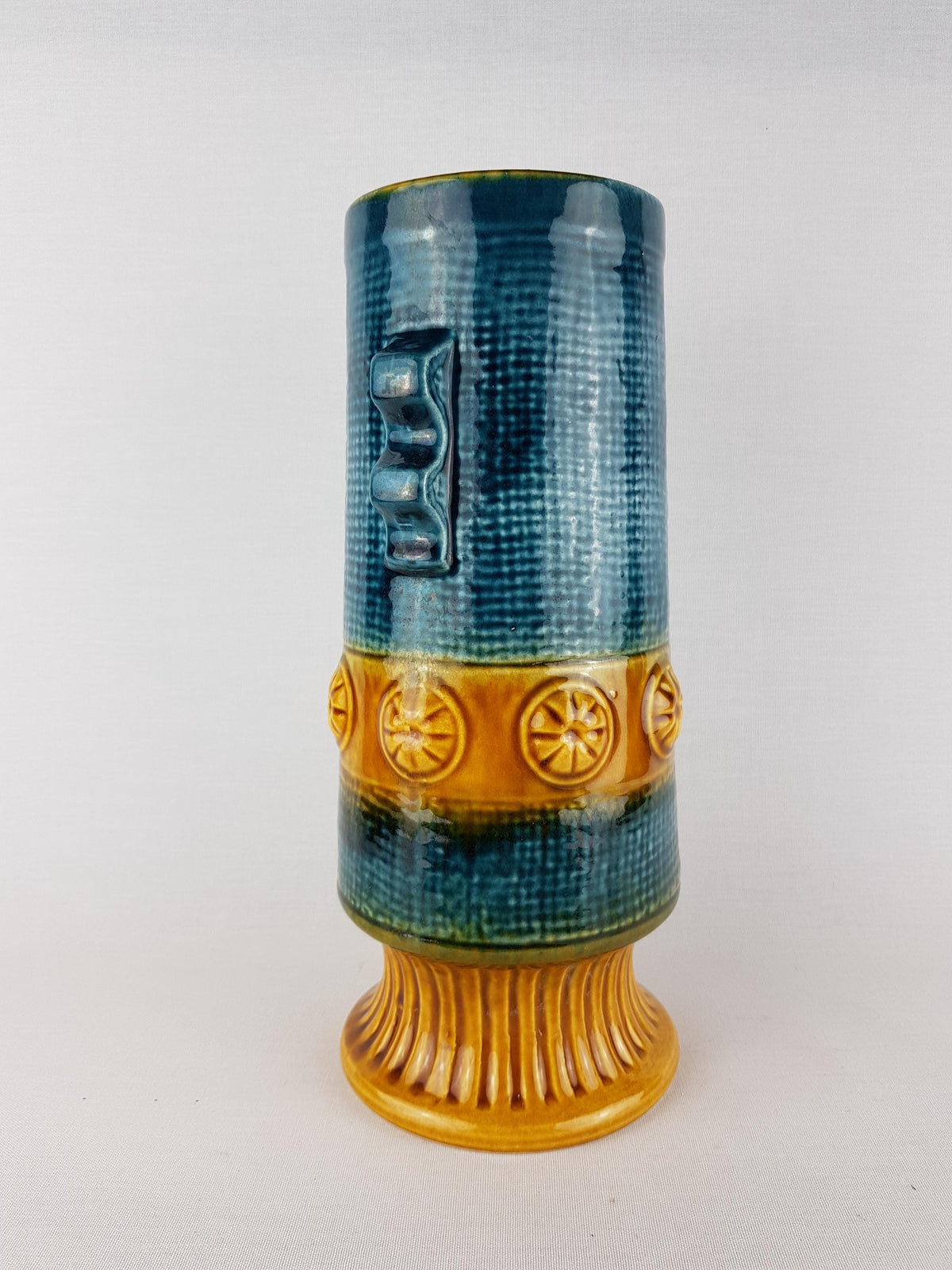 Vintage BAY KERAMIK Vase 88-30 Blue and Amber "Gotland" Decor West German Pottery 1970s