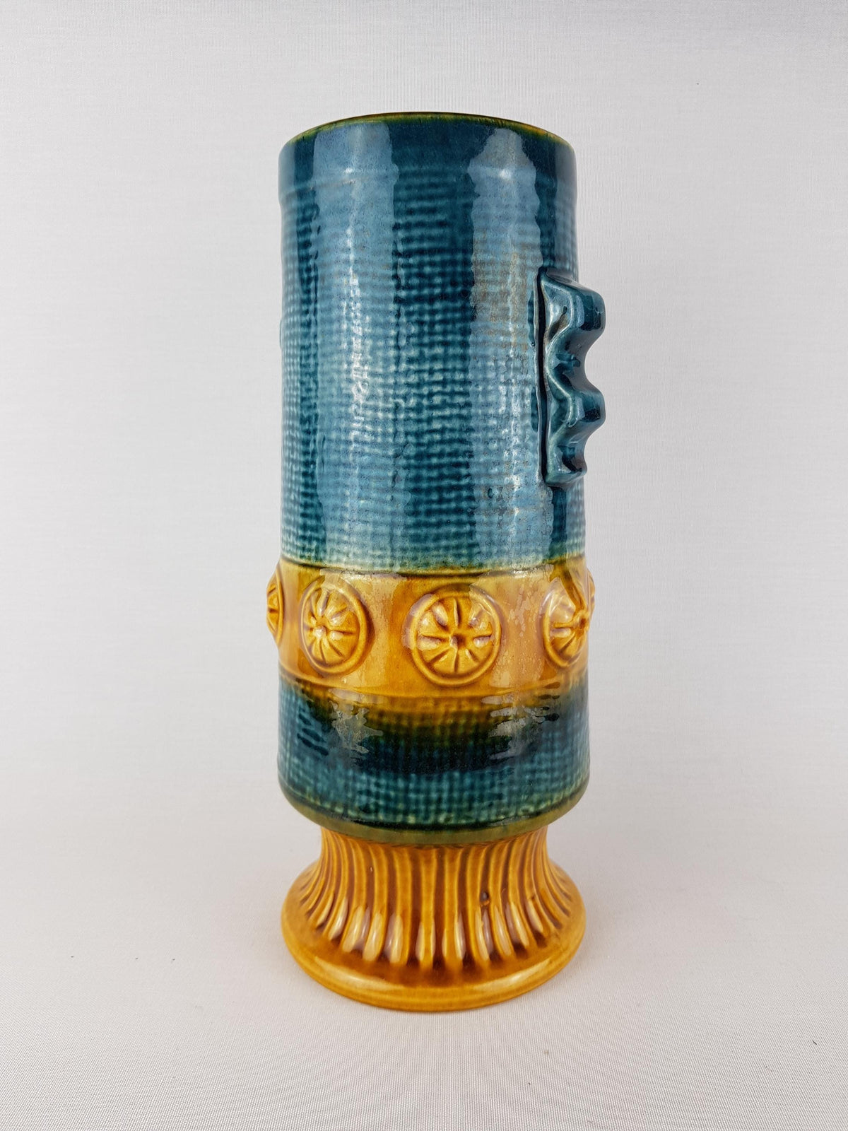 Vintage BAY KERAMIK Vase 88-30 Blue and Amber "Gotland" Decor West German Pottery 1970s