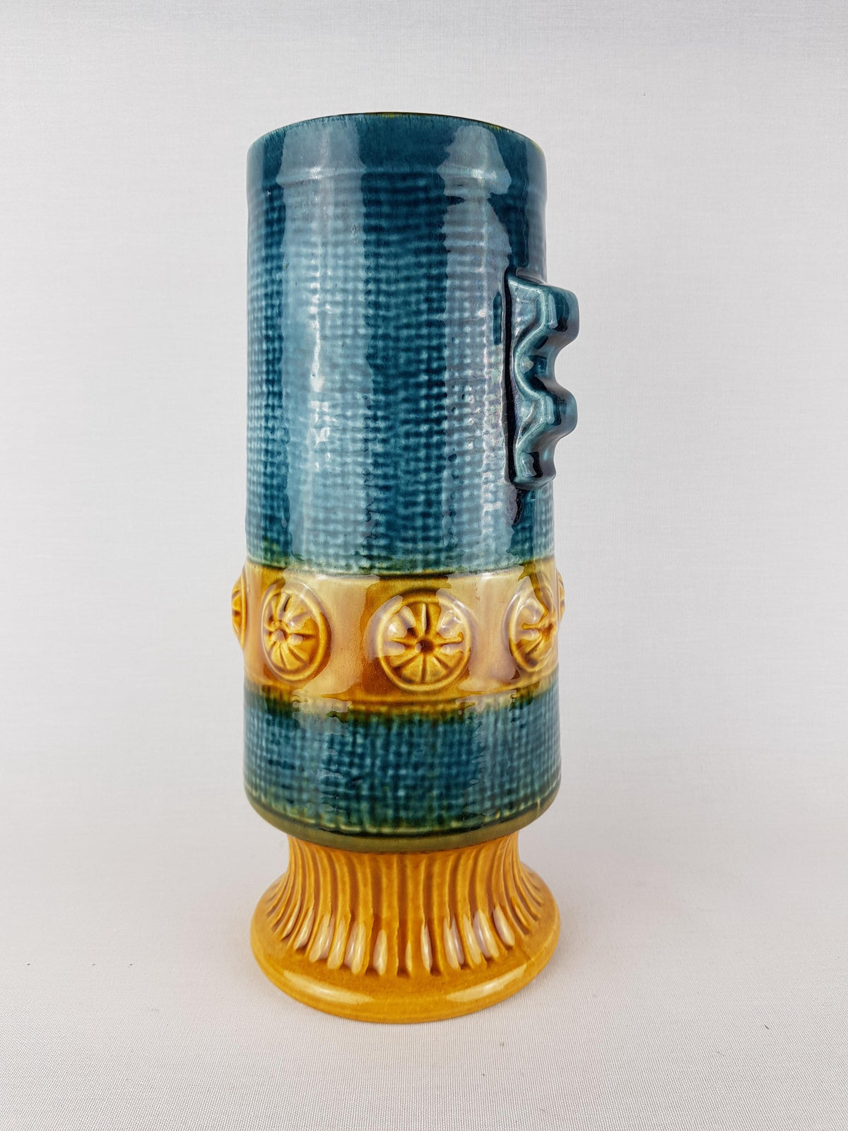 Vintage BAY KERAMIK Vase 88-30 Blue and Amber "Gotland" Decor West German Pottery 1970s