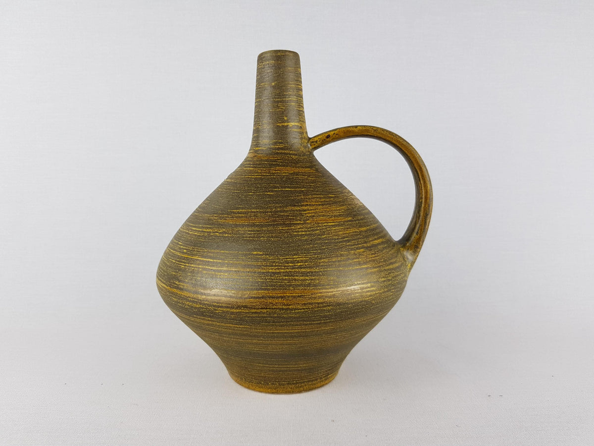 Vintage ULMER KERAMIK Handled Green and Yellow Vase 730 West German Pottery 1950s